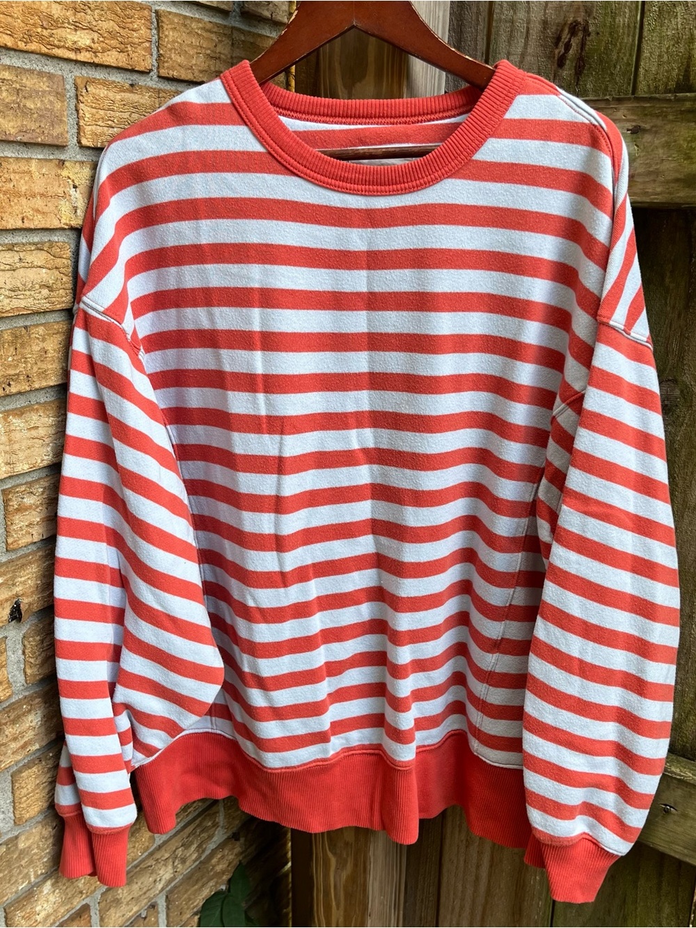 Aerie Oversized Coral Striped Crewneck Sweatshirt